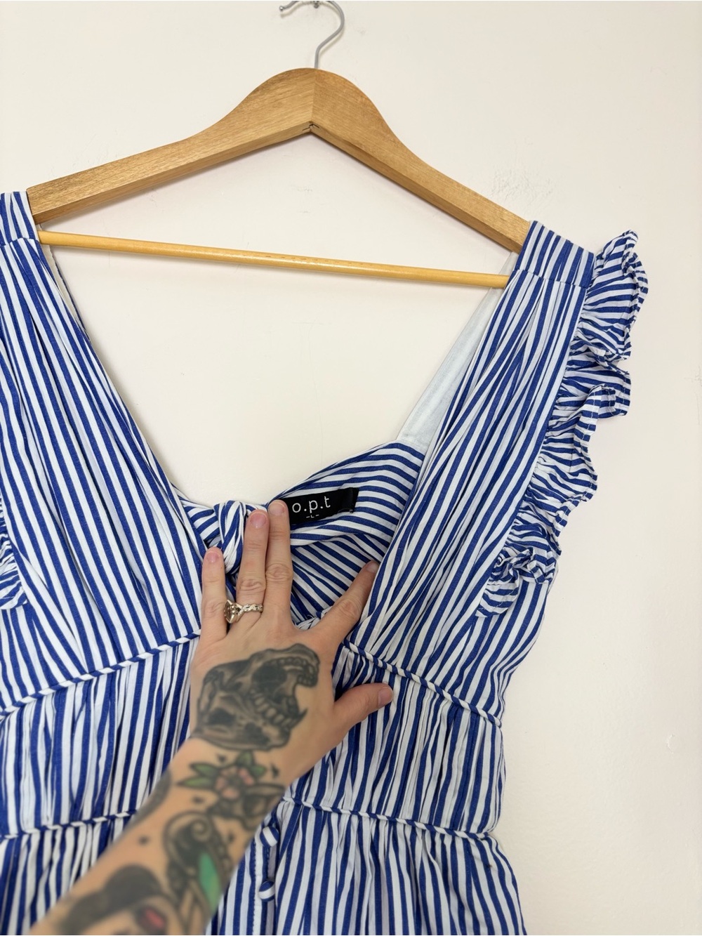 O.P.T. Stella Blue & White Stripe Midi Dress - Picture 6 of 8